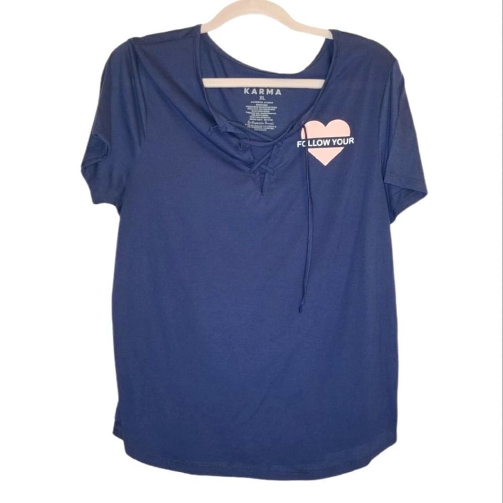 Kind Karma Navy Blue Follow Your Heart Lace-up Tee